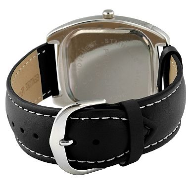 Peugeot Womens Black Boyfriend Watch 40mm Crystal Bezel Leather Strap