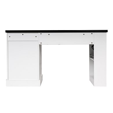 Pnronnc 55" Modern Wood Fluted Office Desk with Storage Cabinet, Power Outlet and Pegboard