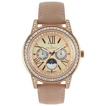 Peugeot Womens 40mm Multi-Function Watch with Pink Suede Strap