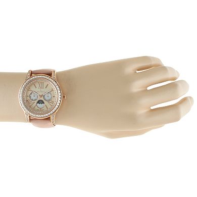 Peugeot Womens 40mm Multi-Function Watch with Pink Suede Strap