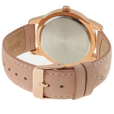 Peugeot Womens 40mm Multi-Function Watch with Pink Suede Strap