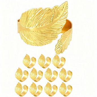 Napkin Rings Set of 12 Gold Laurel Leaf Metal Table Decor for Wedding Party Holiday Gift