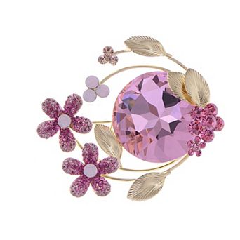 Sparkly Rose Pink Crystal Elements Flower Bouquet Brooch Lapel Pins Elegant Dress Accessories