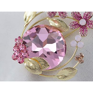 Sparkly Rose Pink Crystal Elements Flower Bouquet Brooch Lapel Pins Elegant Dress Accessories