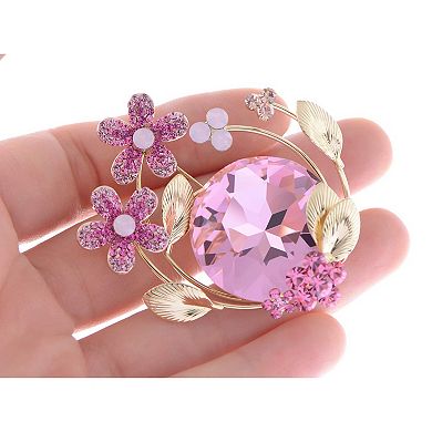 Sparkly Rose Pink Crystal Elements Flower Bouquet Brooch Lapel Pins Elegant Dress Accessories
