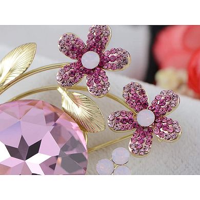 Sparkly Rose Pink Crystal Elements Flower Bouquet Brooch Lapel Pins Elegant Dress Accessories