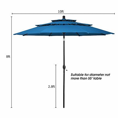 10 Feet 3 Tier Outdoor Patio Umbrella with Double Vented