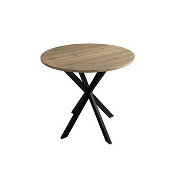 KWPZQEB 31.5 Inch Round Dining Table with Metal Black Legs for 2-4 people