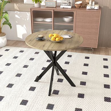 KWPZQEB 31.5 Inch Round Dining Table with Metal Black Legs for 2-4 people