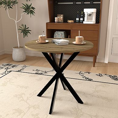 KWPZQEB 31.5 Inch Round Dining Table with Metal Black Legs for 2-4 people