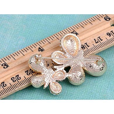 Golden Tone Sparkly Crystal Rhinestone Double Butterfly Brooch Pin