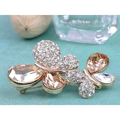 Golden Tone Sparkly Crystal Rhinestone Double Butterfly Brooch Pin