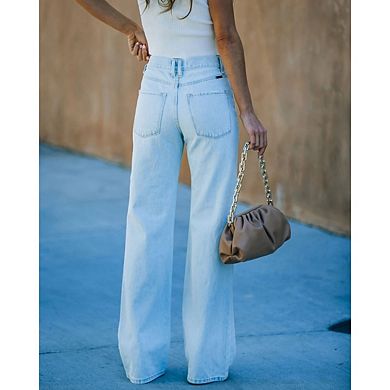 Women's Mid Waisted Distressed Wide Leg Jeans Washed Ripped Retro Denim Pants