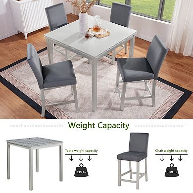 Pnronnc 5-Piece Counter Height Dining Table Set with Square Table and 4 Upholstered Chairs