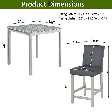 Pnronnc 5-Piece Counter Height Dining Table Set with Square Table and 4 Upholstered Chairs
