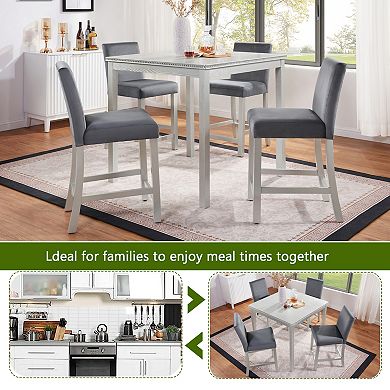 Pnronnc 5-Piece Counter Height Dining Table Set with Square Table and 4 Upholstered Chairs