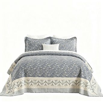 Cotton king-size plaid bedspread with plant pattern