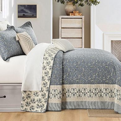 Cotton king-size plaid bedspread with plant pattern
