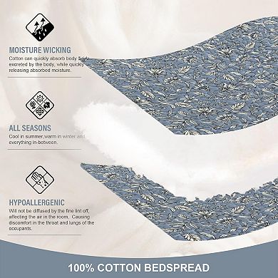 Cotton king-size plaid bedspread with plant pattern