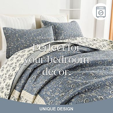 Cotton king-size plaid bedspread with plant pattern