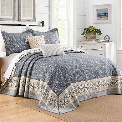 Cotton king-size plaid bedspread with plant pattern