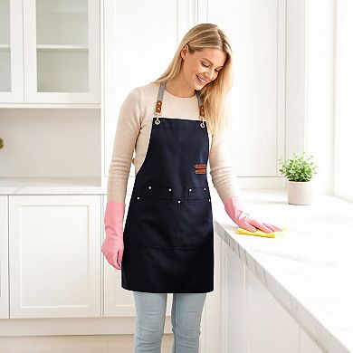 Canvas Work Apron with Multi Pocket Kitchen Apron for Cooking Baking Cleaning Gardening