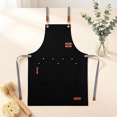 Canvas Work Apron with Multi Pocket Kitchen Apron for Cooking Baking Cleaning Gardening