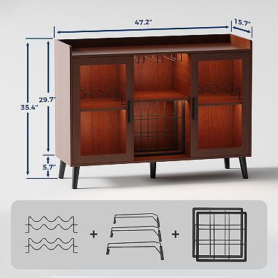 Wine Bar Cabinet with Wine Rack and LED Light, Kitchen Sideboard and Buffet Cabinet Coffee Bar