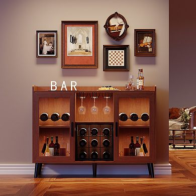 Wine Bar Cabinet with Wine Rack and LED Light, Kitchen Sideboard and Buffet Cabinet Coffee Bar