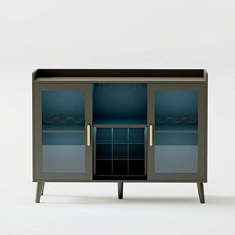 Wine Bar Cabinet with Wine Rack and LED Light, Kitchen Sideboard and Buffet Cabinet Coffee Bar