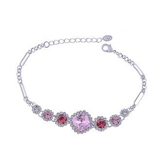 Silvery Tone Square Rock Flower Daisy Crystal Bracelet Bangle
