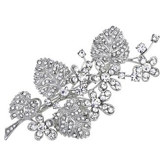 Silvery Tone Sparkly Clear Crystal Rhinestones Flower Floral Leaves Bouquet Brooch Pin