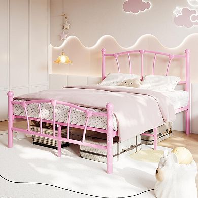 Full Size Bed with Headboard and Footboard, Heart Shaped Platform Bed Frame, Noiseless