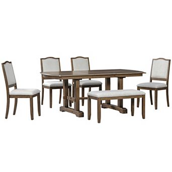 Pnronnc 6 pc Dining Table Set, Extendable Kitchen Table Set with 4 Chairs and Bench