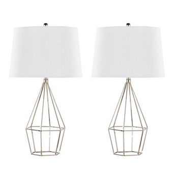Loheer Diana Contemporary Metal Table Lamp Set of 2 with Fabric Shade