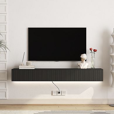 KWPZQEB 69" Wall Mounted Floating TV Stand with 16 Color LED for 55 60 65 Inch