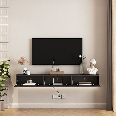 KWPZQEB 69" Wall Mounted Floating TV Stand with 16 Color LED for 55 60 65 Inch