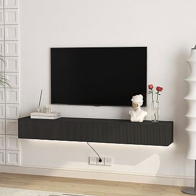 KWPZQEB 69" Wall Mounted Floating TV Stand with 16 Color LED for 55 60 65 Inch