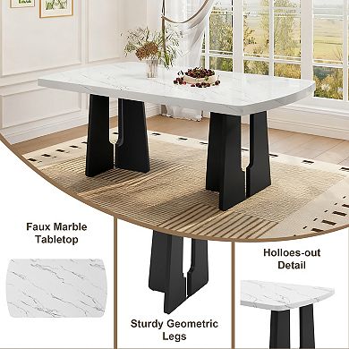 Pnronnc 6-Piece Dining Table Set, Kitchen Dining Set with Faux Marble Table, 4 Chairs & Bench