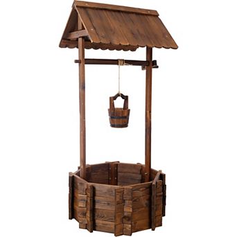 KWPZQEB Outdoor Décor Rustic Wooden Wishing Well Planter with Hanging Bucket for Garden, Yard
