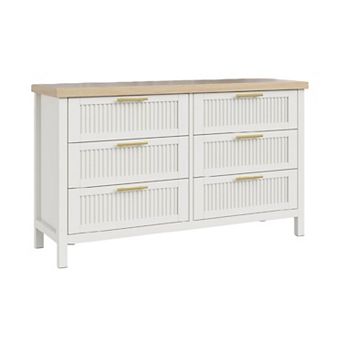 Fluted 6 Drawers Dresser for Bedroom, Wood Chest of Drawers, Modern TV Stand