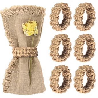 Boho Jute Napkin Rings Set of 6 Handwoven Rustic Table Decor Wedding