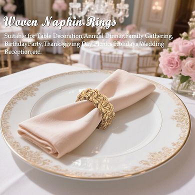 Boho Jute Napkin Rings Set of 6 Handwoven Rustic Table Decor Wedding