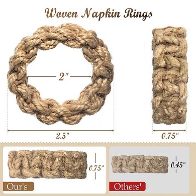 Boho Jute Napkin Rings Set of 6 Handwoven Rustic Table Decor Wedding