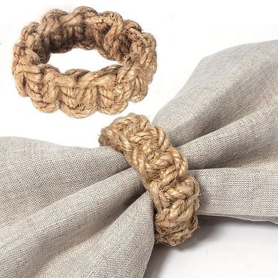 Boho Jute Napkin Rings Set of 6 Handwoven Rustic Table Decor Wedding