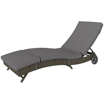 Outdoor Rattan Chaise Lounge Chair with Cushion, 5 Position Reclining Patio Chair with Wheels