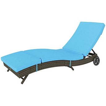 Outdoor Rattan Chaise Lounge Chair with Cushion, 5 Position Reclining Patio Chair with Wheels