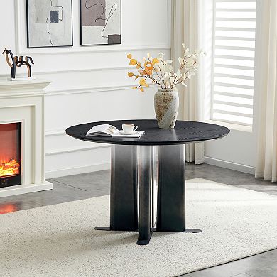 Round Compact 2-4 Person Dining Table for Small Spaces Dining Room, Gradient Legs with Cross Base