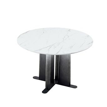 Round Compact 2-4 Person Dining Table for Small Spaces Dining Room, Gradient Legs with Cross Base