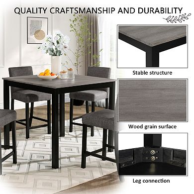 Pnronnc 5-Piece Wooden Counter Height Dining Set, Kitchen Table Set with 4 Chairs
